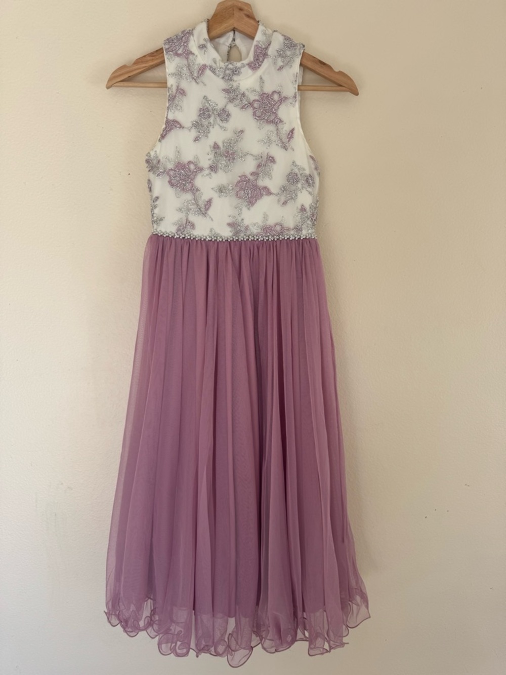 Easter dress Mauve and White Embroidered Tulle Formal Dress